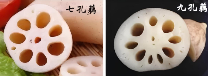 Củ sen 7 lỗ và 9 lỗ sẽ phù hợp với những món ăn khác nhau. Ảnh: Aboluowang